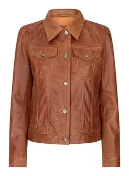 Винтажная джинсовая куртка кожаная байкерская смазка TruClothing, цвет tan