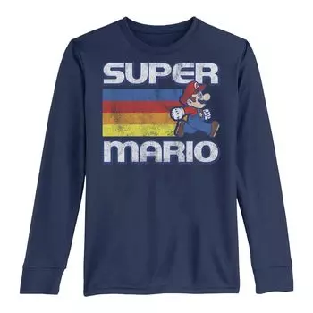 Винтажная флисовая футболка с длинными рукавами и рисунком для мальчиков Nintendo Super Mario Rainbow Run для мальчиков 8–20 лет Licensed Character