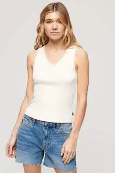 Винтажная футболка без рукавов с кружевной отделкой Superdry, белый