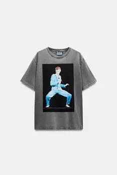 Винтажная футболка дэвида боуи ZARA, серый мергель