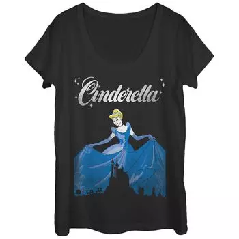 Винтажная футболка Disney's Cinderella Juniors с силуэтом замка и круглым вырезом Licensed Character