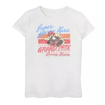 Винтажная футболка для дрифта Nintendo Super Mario Kart Grand Prix для девочек 7–16 лет Licensed Character, белый