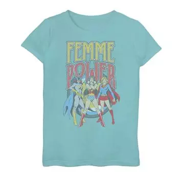 Винтажная футболка Femme Power для девочек 7–16 лет с комиксами DC Comics «Лига справедливости» Licensed Character