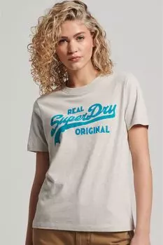 Винтажная футболка из натурального хлопка с логотипом и надписью Coll Superdry, коричневый