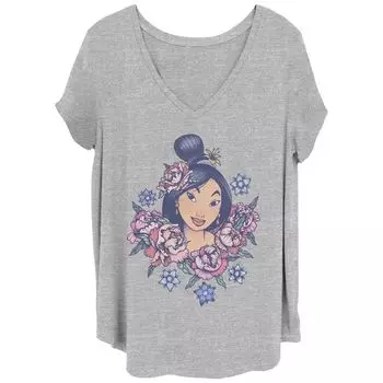 Винтажная футболка Juniors' Plus Disney Mulan с цветочным портретом и портретом Licensed Character