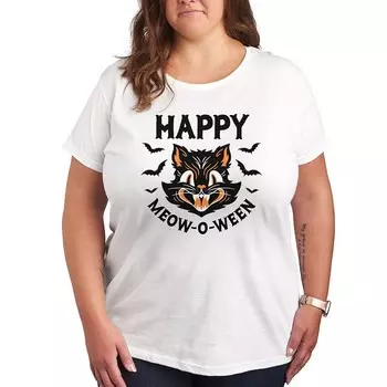 Винтажная футболка размера плюс с рисунком Cat Happy Meow O Ween Licensed Character, белый