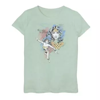 Винтажная футболка с акварельным портретом для девочек DC Comics Wonder Woman Licensed Character