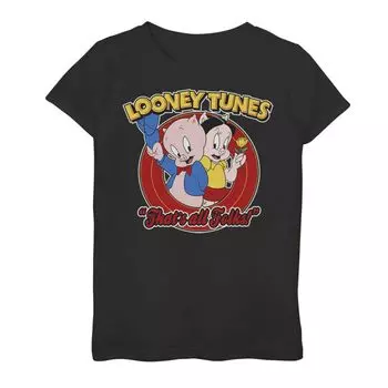 Винтажная футболка с графическим рисунком и плакатом для девочек 7–16 лет Looney Tunes Pig Folks Licensed Character