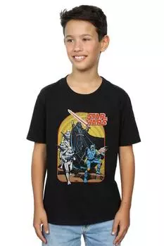 Винтажная футболка с изображением комиксов Star Wars, черный