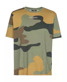 Винтажная футболка с камуфляжным принтом Balmain, мультиколор