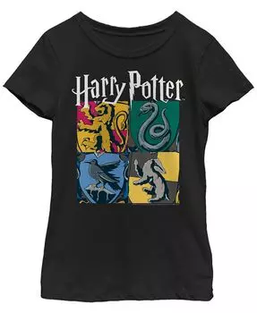 Винтажная футболка с коллажем Warner Bros. Girls Harry Potter Hogwarts Houses Fifth Sun, черный