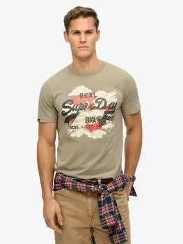 Винтажная футболка с логотипом из органического хлопка Superdry, цвет Light Khaki Green