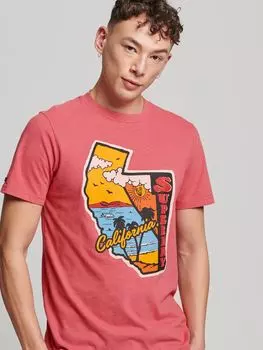 Винтажная футболка с наклейками для путешествий Superdry, будущая фуксия розовая