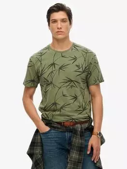 Винтажная футболка с перекрашенным бамбуковым принтом Superdry, цвет Olive Green/Black