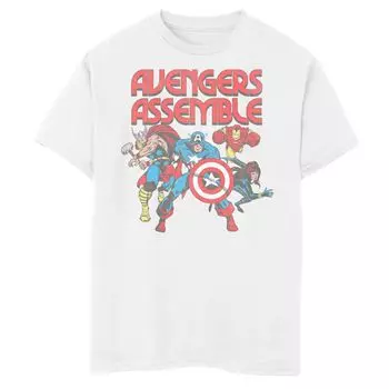 Винтажная футболка с портретом в жанре экшн для мальчиков 8–20 лет Marvel Avengers Assemble Marvel