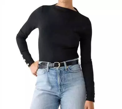 Винтажная футболка с разрезом на шее и пуговицами черного цвета J.Crew