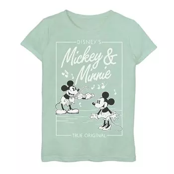 Винтажная футболка с рисунком комиксов Disney для девочек 7–16 лет с изображением Микки Мауса и Минни Маус, цвет Mint