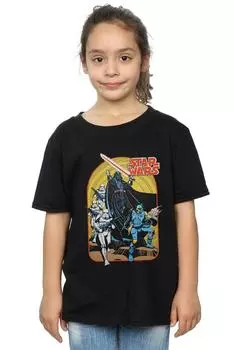 Винтажная хлопковая футболка с изображением комиксов Star Wars, черный