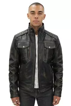 Винтажная кожаная байкерская куртка-Кейптаун Infinity Leather, черный