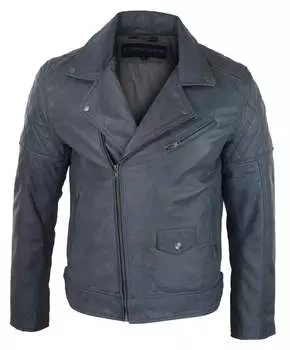 Винтажная кожаная байкерская куртка TruClothing, цвет zulu blue