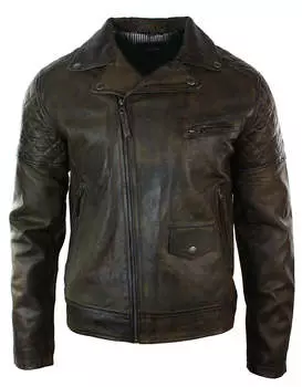 Винтажная кожаная байкерская куртка TruClothing, коричневый