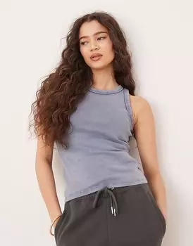 Винтажная майка-топ Abercrombie & Fitch с круглым вырезом и отделкой в рубчик синего цвета