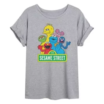 Винтажная оверсайз футболка для подростков с принтом Sesame Street Licensed Character, серый