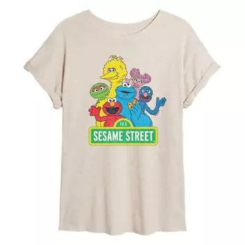 Винтажная оверсайз футболка для подростков с принтом Sesame Street Licensed Character, бежевый