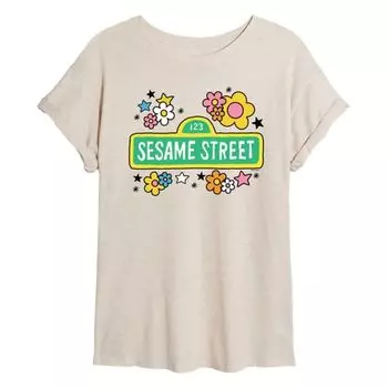 Винтажная оверсайз футболка для подростков с принтом Sesame Street Licensed Character, бежевый