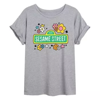 Винтажная оверсайз футболка для подростков с принтом Sesame Street Licensed Character, серый