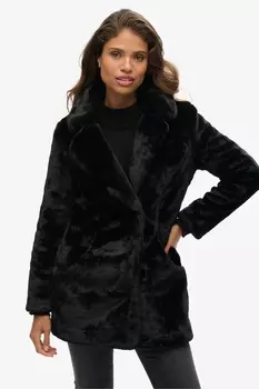 Винтажная шуба из искусственного меха средней длины Superdry, черный