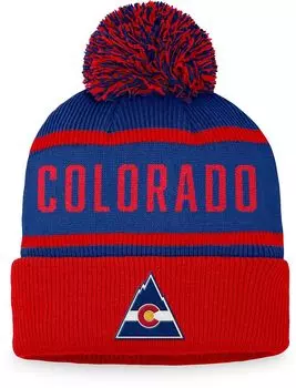 Винтажная синяя шапка с манжетами и помпонами NHL Colorado Rockies