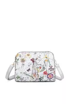 Винтажная сумка через плечо из искусственной кожи с цветочным принтом Hana Twin Rings с тремя отделениями Fontanella Fashion, серебро