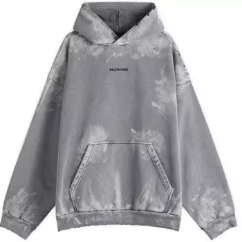 Винтажная толстовка с капюшоном с принтом брызг краски средней посадки Balenciaga, черный