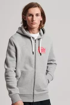 Винтажная толстовка с логотипом и молнией Superdry, серый