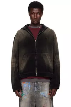 Винтажная вельветовая худи-куртка на молнии We11Done, черный