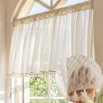 Винтажная занавеска-бистро Шторы в стиле бохо Короткие шторы Маленькая оконная занавеска с кисточкой для кухни Панельная занавеска 1 шт. 71 x 91 см Koheim