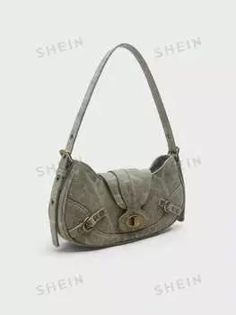 Винтажная зеленая лоскутная сумка на плечо в стиле гранж-панк, для школы Romwe, армейский зеленый