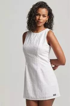 Винтажное мини-платье с английской вышивкой Superdry, белый