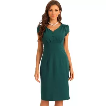 Винтажное платье-футляр для женщин, платья-карандаш с V-образным вырезом и рукавами-крылышками ALLEGRA K, зеленый