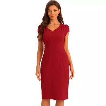 Винтажное платье-футляр для женщин, платья-карандаш с V-образным вырезом и рукавами-крылышками ALLEGRA K, красный