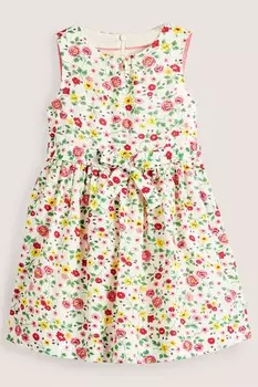 Винтажное платье из хлопка и льна Boden, белый