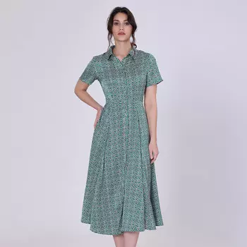 Винтажное платье-рубашка с графическим принтом S&J Weekends, зеленый