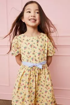 Винтажное платье с галстуком-бабочкой Boden, желтый