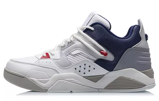 Винтажные баскетбольные кроссовки мужские средней высоты, белые/королевские синие Lining