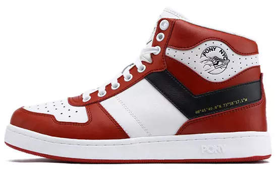 Винтажные баскетбольные кроссовки мужские высокие белые/красные Pony