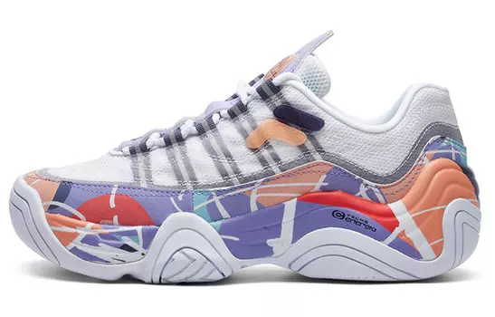 Винтажные баскетбольные кроссовки женские низкие лавандово-фиолетовые / фуксия белая / оранжевая / синяя Fila Fusion