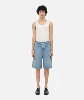 Винтажные джинсовые шорты цвета индиго Bottega Veneta