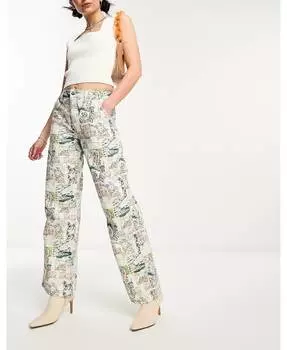 Винтажные джинсы прямого кроя с принтом в виде морского конька COLLUSION Festival