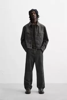 Винтажные кожаные брюки ZARA, антрацитово-серый